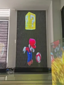 High-transparency holographic LED panel P3.91, 5000cd brightness, invisible indoor video wall, shop window, retail display screen