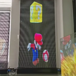 High-transparency holographic LED panel P3.91, 5000cd brightness, invisible indoor video wall, shop window, retail display screen